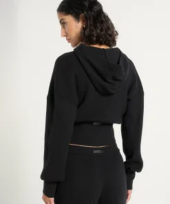 Black Torvexiatee Vexlora Ribbed Knit Cropped Hoodie with Zip Front and Flared Sleeves 7 Black Torvexiatee Vexlora Ribbed Knit Cropped Hoodie with Zip Front and Flared Sleeves 3