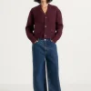 Burgundy Torvexiatee Xelvoria Relaxed Knit Cardigan with V Neck and Front Patch Pockets 2 Burgundy Torvexiatee Xelvoria Relaxed Knit Cardigan with V Neck and Front Patch Pockets 1