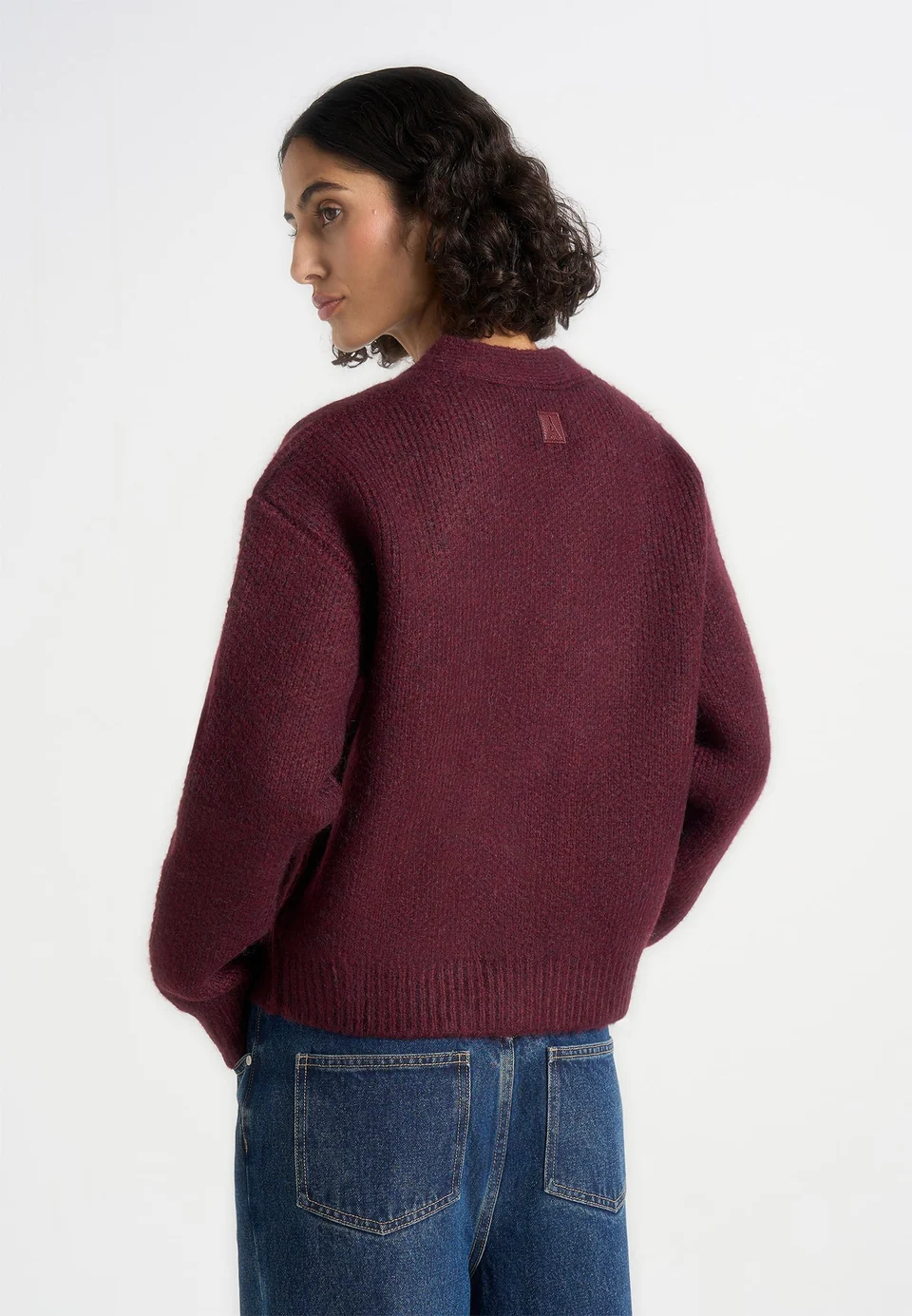 Burgundy Torvexiatee Xelvoria Relaxed Knit Cardigan with V Neck and Front Patch Pockets 5 Burgundy Torvexiatee Xelvoria Relaxed Knit Cardigan with V Neck and Front Patch Pockets - Image 3
