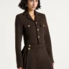 Dark Chocolate Torvexiatee Zorvella Cropped Tweed Blazer with Gold Button Accents 1