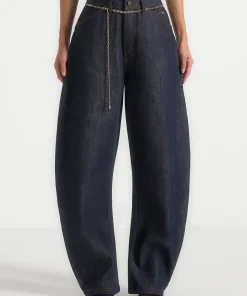 Dark Indigo Torvexiatee Xavelle Wide Leg Denim Jeans with Gold Chain Belt Detail 6 Dark Indigo Torvexiatee Xavelle Wide Leg Denim Jeans with Gold Chain Belt Detail 3