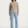 Greige Torvexiatee Vexlora Asymmetric Ribbed Knit Cardigan with Diagonal Button Closure