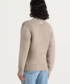 Greige Torvexiatee Vexlora Asymmetric Ribbed Knit Cardigan with Diagonal Button Closure 6 Greige Torvexiatee Vexlora Asymmetric Ribbed Knit Cardigan with Diagonal Button Closure 3