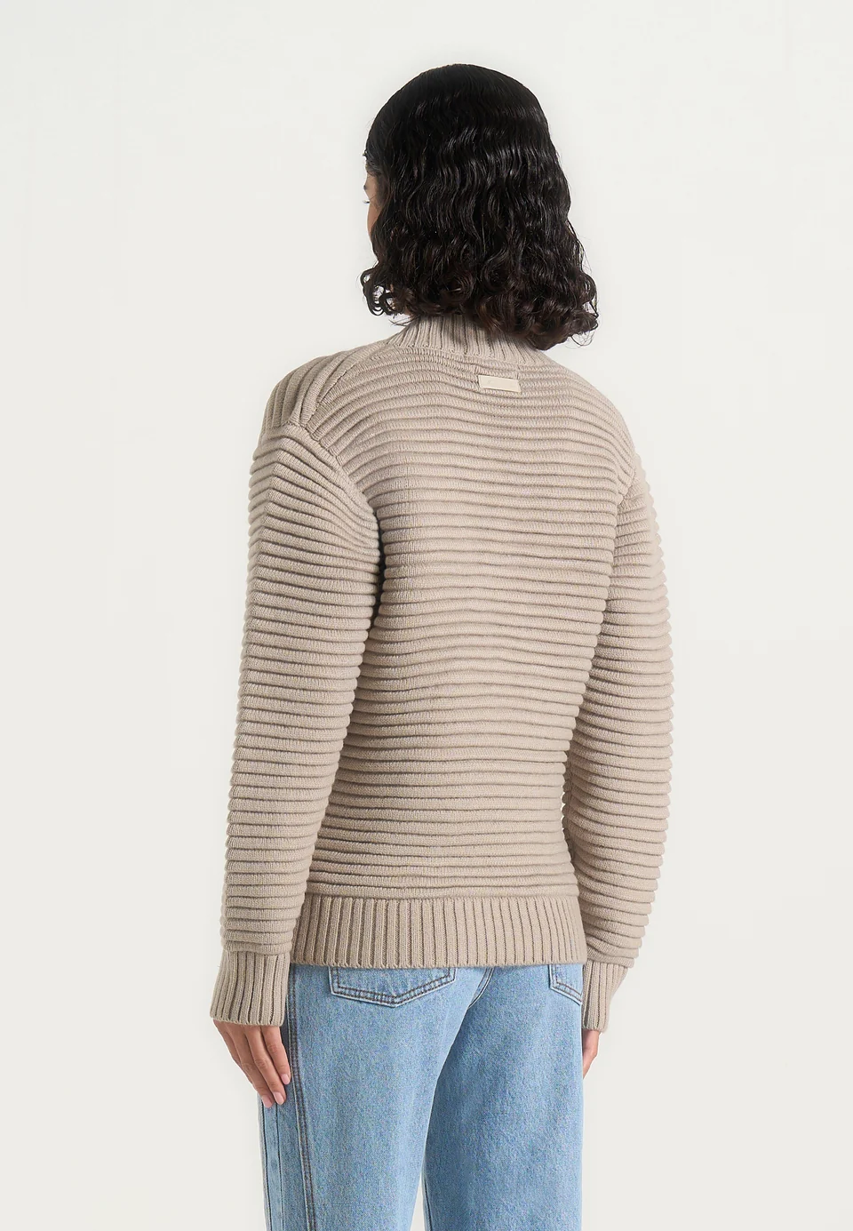 Greige Torvexiatee Vexlora Asymmetric Ribbed Knit Cardigan with Diagonal Button Closure 4 Greige Torvexiatee Vexlora Asymmetric Ribbed Knit Cardigan with Diagonal Button Closure - Image 3