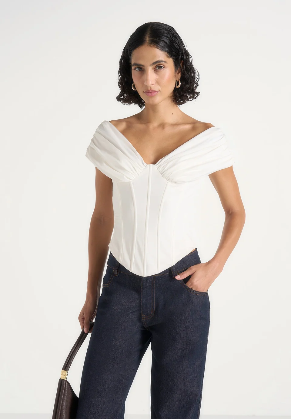 Ivory Torvexiatee Qelvara Off Shoulder Corset Top with Draped Neckline and Structured Seams 3 Ivory Torvexiatee Qelvara Off Shoulder Corset Top with Draped Neckline and Structured Seams