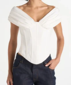 Ivory Torvexiatee Qelvara Off Shoulder Corset Top with Draped Neckline and Structured Seams 7 Ivory Torvexiatee Qelvara Off Shoulder Corset Top with Draped Neckline and Structured Seams 3