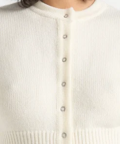 Ivory Torvexiatee Velqora Ribbed Knit Cardigan with Button Front and Fitted Waist Design 3
