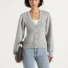 Light Gray Torvexiatee Qorvella V Neck Knit Cardigan with Gold Buttons and Front Patch Pockets 2 Light Gray Torvexiatee Qorvella V Neck Knit Cardigan with Gold Buttons and Front Patch Pockets 1